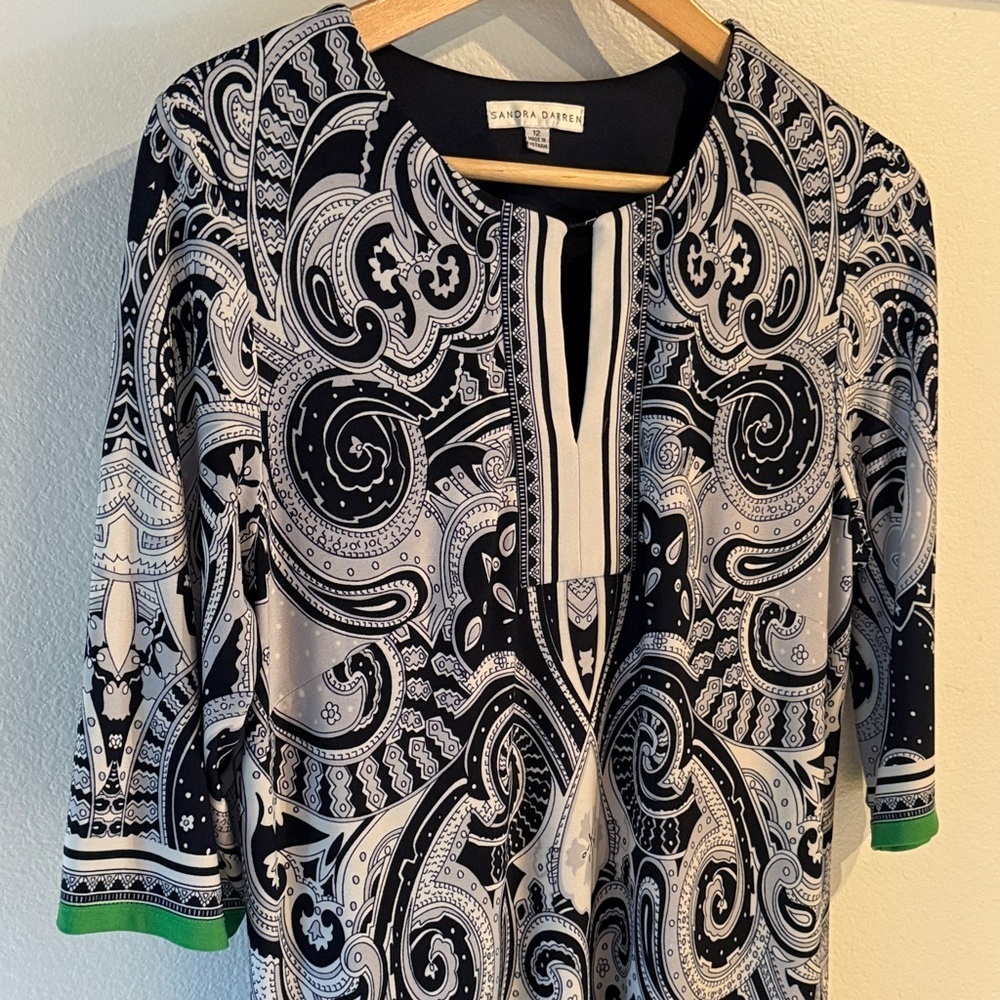 Sandra Darren Shift Dress, Colorblock Paisley Mini Dress, Size 12 - Picture 4 of 12